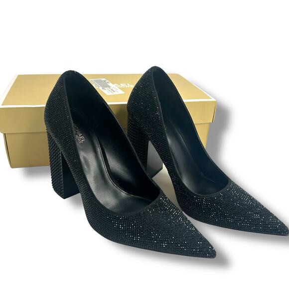 Michael Kors Maxine Pumps Size 8.5 Black Studded Rhienstone Pointed Toe Heels - Picture 15 of 15